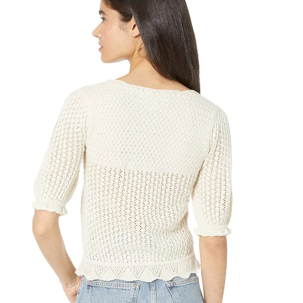 saltwater LUXE Cream Knit Square Neck Puff Sleeve Sweater Top - Picture 15 of 16